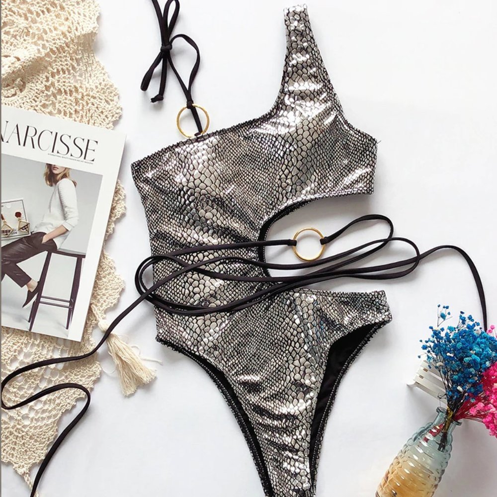 LAST CALL! 🐍Snake Skin🐍 Metallic One-Piece Bathing Suit - Picture 3 of 6